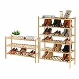viewcare 9-Tier Bamboo Shoe Rack for Entryway, Stackable | Foldable | Natural, Free Standing Shoe Ra