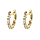 LAMGUL Pendientes de Plata de Ley S925, Pendientes de aro pequeños de Oro, Brillantes para Mujer, Regalo de joyería Noble de cumpleaños