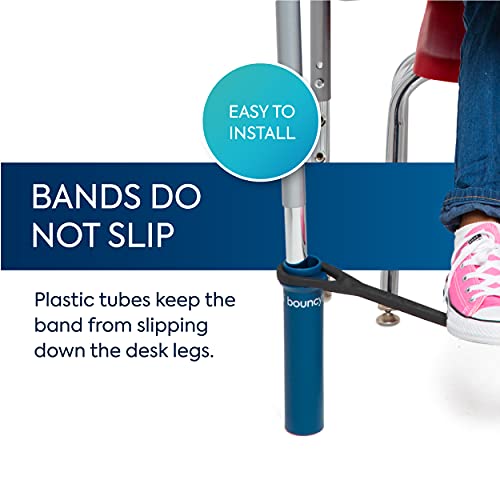 Image of Bouncyband Original Bouncy Bands for Desks, Blue, 1-Pack - Desk Chair Bands for 20 inch to 28 inch Wide Desk Legs with 1.5 inch Diameter Support Pipes - Silent Sensory Tool Increases Focus and Relieves Stress