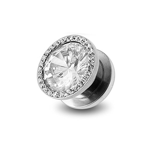 AtoZ Piercing 0 Gauge - 8MM Round CZ Stone with Multi Crystal 316L Surgical Steel Flesh Tunnel - Sold by Piece