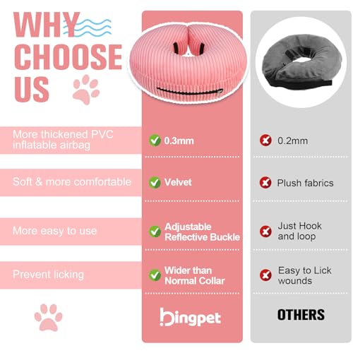 Image of BINGPET Inflatable Dog Cone Collar Alternative After Surgery,Soft Recovery Cone for Dogs to Stop Licking,Dogs Blow up Protective Neck Donut ECollars Adjustable for Large Medium Small Puppy Pet, Pink S