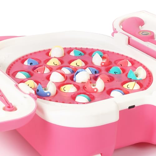 Image of Amazon Brand - Jam & Honey Magnetic Fishing Game for Kids - 2 Player Toy with 24 Magnetic Fishes, Lights & Music, Rechargeable with Type-C Charging, Trolley Design | Magnetic Fishing Game, VEFG0001-P