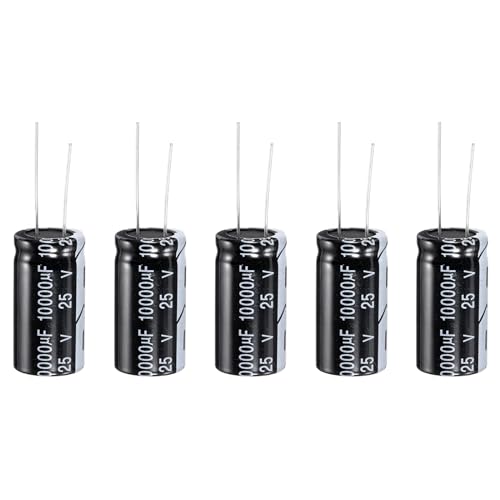 Image of PATIKIL 25V 10000uF Electrolytic Capacitors, 5Pcs 18x35mm Aluminum High Frequency Electrolytic Capacitors for TV, LCD Monitor, Refrigerator, Circuit Boards, Black