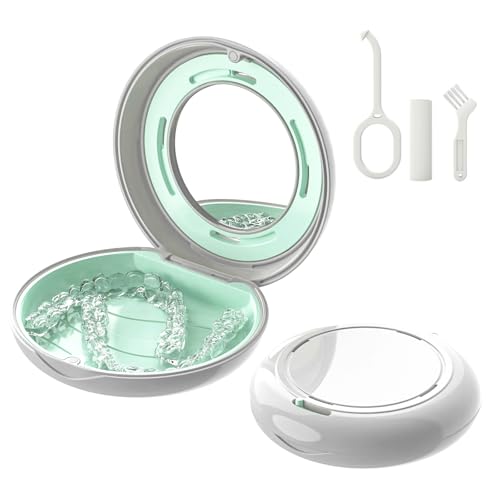 HEMILABÂ® Retainer Case, Slim Aligner Case with Mirror, Compatible with Invisalign, Cute Retainer Orthodontic Box with Vent Holes, White