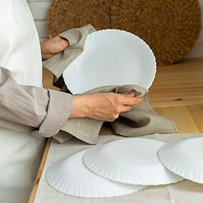 Varvara Home 6 Geschirrtücher aus Leinen | Geschirrhandtücher Leinen | Küchentücher Küchenhandtücher 100% Leinen | Leinentuch Küche (6-er Pack Weiss & Natur) – Bild 8