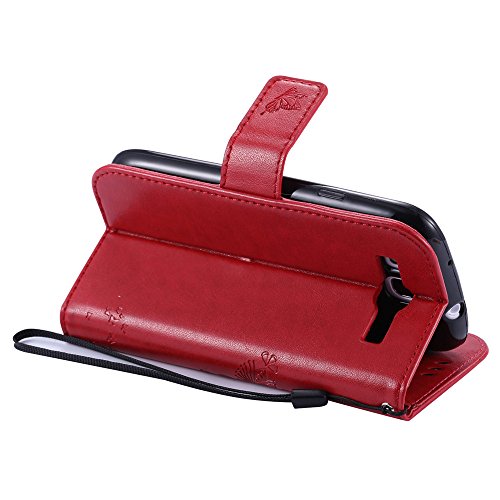 Galaxy S3 Case Leecoco Embossed Floral 3D Handmade Bling Crystal Diamonds Butterfly With Card Slots Magnetic Flip Stand Pu Leather Wallet Case For Samsung Galaxy S3 Wishing Tree Red #TOP3