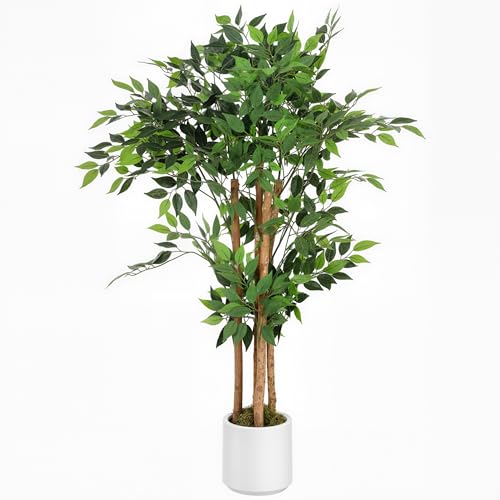 HOMCOM 120cm Artificial Ficus Tree, Decorative Artificial Plant with Solid Wood Trunk and Pot for Indoor Living Room Home Office Decor, Green