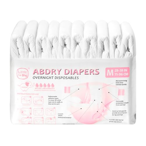 Image of Littleforbig Adjustable Tapes Adult Diaper 10 Pieces - ABDry Ultra Absorbent Diapers 6500 mL White (Medium 28 inch-38 inch)