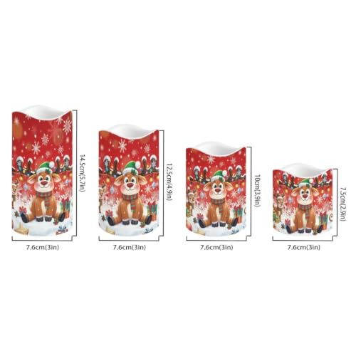 Image of Christmas Flameless Battery Operated Lamp with Remote Control | Reindeer LED Flickering, Battery Operated, Color Changing Electric Pillar Candles for Living Room, Xmas Decoration, 4 Pack