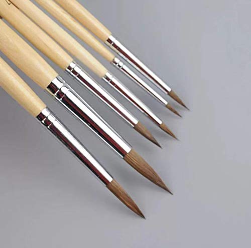 Xdt 966 Mini Highlighter Paint Brush Artist Pin Point Painting Brushes Set 6 Piece Mixed Red Sable Weasel Hair #1#3#5#7#9#11, Fine Detailing & Rock Painting, Acrylic Watercolor Oil Art, Scale Models. #TOP2
