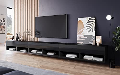 Mueble de TV 300 cm LOWBOARD A, sin iluminación LED, Mueble de televisor Grande, Mueble de televisión, Distintos Colores (Negro) Cover
