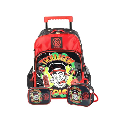 Kit Mochila Enaldinho Rodinhas Lancheira E Estojo Box Teen Vermelha