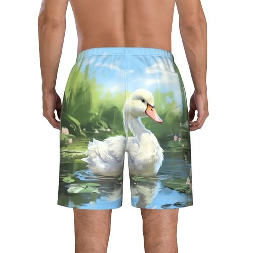 Oil Painting Duck Print Mens Casual Shorts Drawstring Summer Beach Stretch Shorts Novelty Swimtrunks3