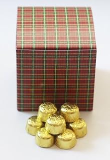 Scott's Cakes Foil Wrapped Solid Milk Chocolate Gold Croquettes in a 1 Pound Square Plaid Box
