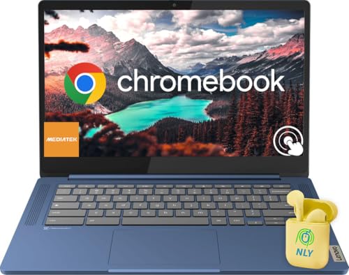 Lenovo Ordenador portátil IdeaPad Slim 3 Chromebook con pantalla táctil FHD de 14 pulgadas para negocios y estudiantes, MediaTek Kompanio 520, Chrome OS, 4 GB de RAM, 64 GB eMMC, auriculares NLY, azul