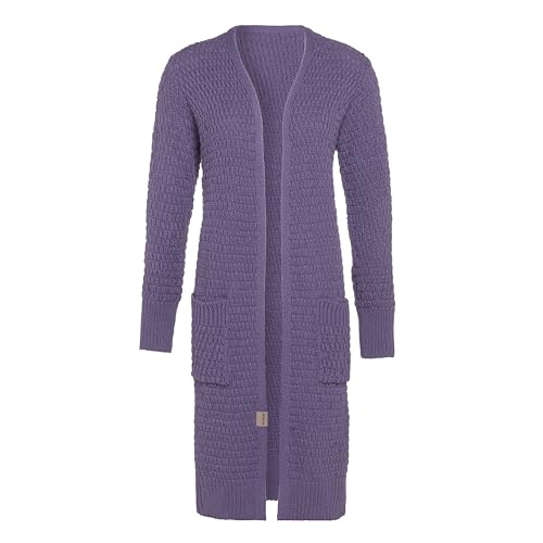 KNIT FACTORY - Jaida Lange Strickjacke - Damen Strickjacke mit Taschen - Cardigan mit Wolle - Hochwertige Qualität - Grobstrickjacke für Damen - Violett - 40/42