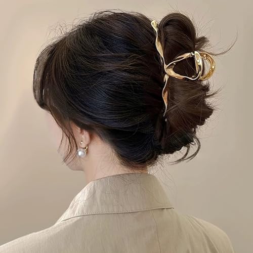 Briskyjp ヘアクリップ 13cm しっかりとまる 金属クリップ バンスクリップ ヘアアクセサリー シンプル オフィス レディース バナナクリップ 大人向け 韓風 可愛い 髪留め 髪飾り ゴールド