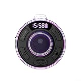 Hasaller Enceinte de douche étanche IPX7 avec son équilibré à 360° RVB et radio FM et ventouse amovible pour salle de bain, piscine ou voyage, batterie noire ou rouge 1100 mAh (noir)