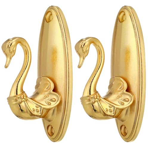 Curtain Holdbacks Pair of Vintage Swan Style Drapery Tieback Hooks (Golden)