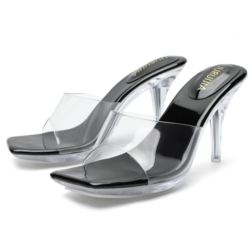 Image of LIURUIJIA Clear Heels For Women Sexy Slip On Open Toe High Heeled Dressy Sandals Comfortable Strappy Mules