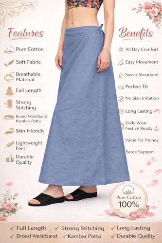 Image of CITIX Pure Cotton Petticoat for Woman Saree | Adujastable Drawstring Waist