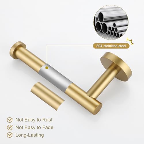 TURS Towel Ring Toilet Paper Holder Brushed Gold Bathroom Hardware Set 2 Pieces Wall Mount Stainless Steel