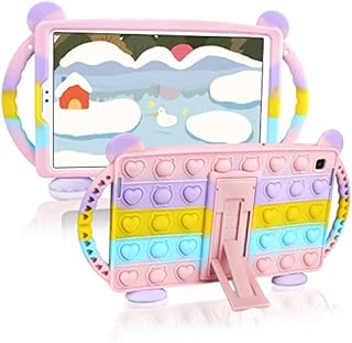 Vunake for Samsung Galaxy Tab A7 Lite 8.7" Case with Kicktand Handle Push Pop Fidget Tablet Case for Girls Kids Soft Silicone Shockproof Protective Tablet Cover for Samsung A7 Lite SM-T220/T225/T227