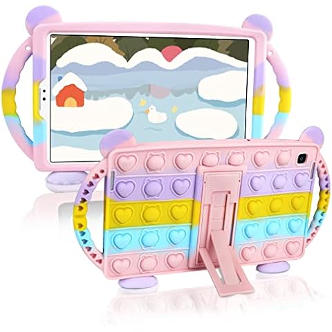 Vunake for Samsung Galaxy Tab A7 Lite 8.7" Case with Kicktand Handle Push Pop Fidget Tablet Case for Girls Kids Soft Silicone Shockproof Protective Tablet Cover for Samsung A7 Lite SM-T220/T225/T227 Cover