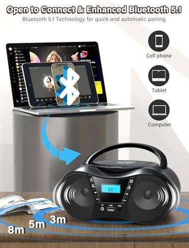 Pbochi CD-X9B Boombox Portable Cd Players For Home With Bluetooth thumb #2