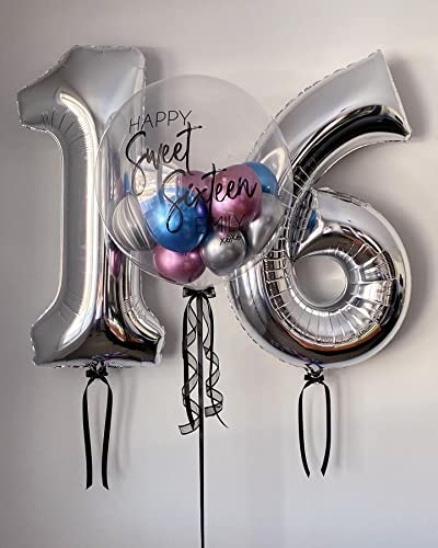 Image of 40 Inch Silver 15 Number Balloons Giant 15 or 51 Balloons Silver Birthday 15 Balloons 15th Birthday Anniversary Party Decorations Supplies