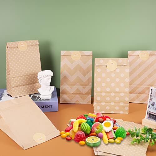 20 sztuk torebek papierowych typu kraft, brązowe, małe torebki na prezenty, torebki imprezowe z 30 naklejkami, papierowe torebki na kanapki, do kalendarza adwentowego, prezentów, słodyczy (13 x 24 x 8