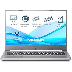MEDION Akoya S15449 - Ordenador portátil de 15.6´´ FullHD (Intel Core i5-1135G7, 8GB de RAM, 512GB SSD, Intel Iris Xe Graphics, sin Sistema Operativo) - Teclado Qwerty Español