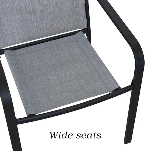 Image of Anmutig 5 Piece Patio Dining Set 41 Inch Round Table Stackable Chairs Grey | Powder-Coated Steel Frame, Quick-Dry Textilene Mesh, Dual-Size Umbrella Hole, Weather Resistant, Patio, Garden, Backyard