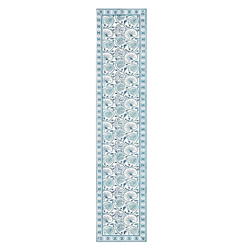 Image of BLOCKS OF INDIA Hand Block Printed Cotton Table Runner, Mat and Napkin Set of 13 pc for Center /Dining Table (Blue Green Jaal)
