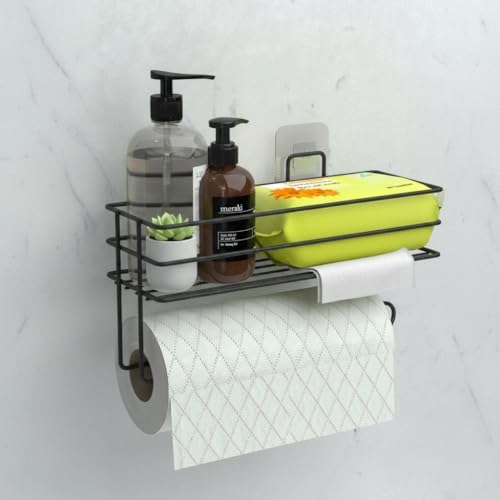 Teome Yapışkanlı Raflı Kağıt Rulo Havluluk Peçetelik Havlu Kağıltlık Siyah Banyo Mutfak Düzenleyici Raf - Görsel 3