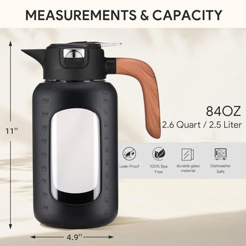 84 oz/2.5 Liter Glass Pitcher with Lid and Handle, Glass Carafe/Jug for Hot/Cold Water, Large Iced Tea Pitcher for Coffee, Juice and Homemade Beverage by Olivego - Image 2