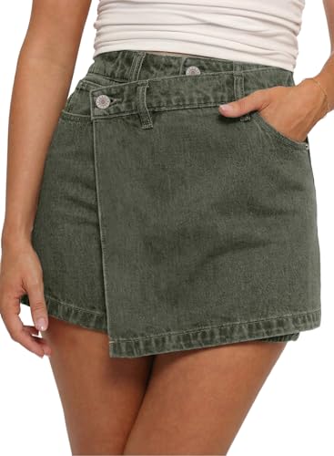 Sidefeel Skorts for Woman Wrap Denim Skirt with Shorts Green Size 14