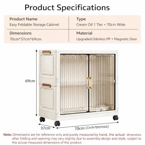 Image of Owme Modular Plastic Wardrobe for Bedroom | 1 Tier Foldable Cupboard with Hanging Rod | Stackable Storage Almirah for Clothes with Wheels | Multi-Layer Plastic Storage Cabinet - White