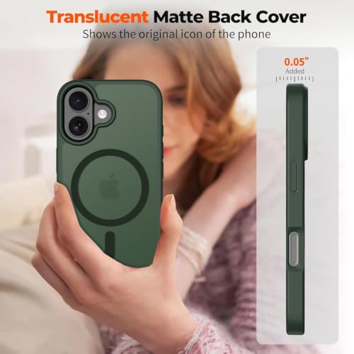 Image of Elzzi Magnetic Magsafe for iPhone 16 Plus Case (Compatible with MagSafe) Slim Translucent Matte Shockproof with Anti-Fingerprint Phone Case,Green