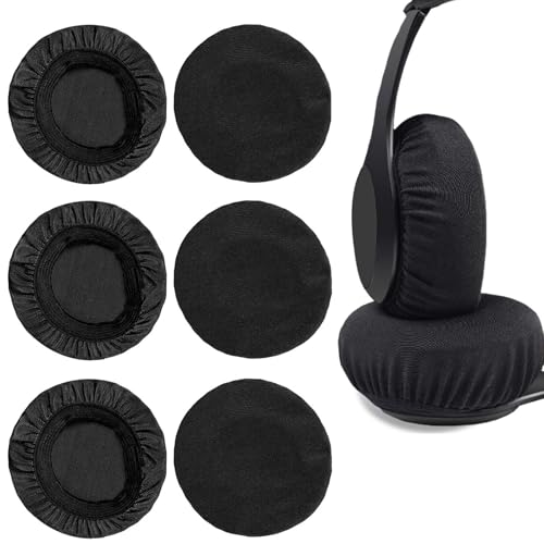 6 Piezas Fundas de Tela Flexibles para Auriculares, Fundas para Auriculares Lavables, Apto para Almohadillas de 6 a 8 cm, para Gimnasio, Entrenamiento, Juegos, Reutilizables, Elásticas (Negro)