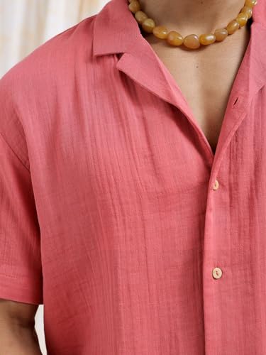 Image of The Indian Garage Co Men Regular Fit Solid Resort Wear Shirt & Boxers Co-ords Set
