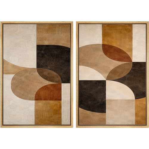 SIGNWIN Framed Canvas Print Wall Art Mid-Century Earthy Geometric Illustrations