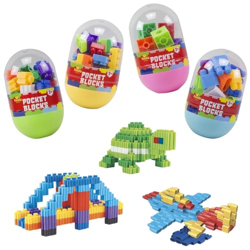 BEPER POCKET BLOCKS Ovetto Costruzioni, Mini Mattoncini Creativi, 4 Modelli Assortiti, Gioco Educativo Portatile per Bambini 3+