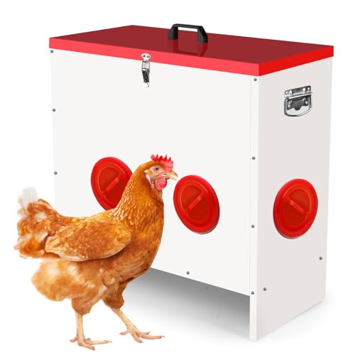 Mangeoire Poules Anti Nuisible 22,6 kg (50 lbs), Mangeoire Poule Automatique 6 Orifices, Anti Rat Anti Gaspillage Étanche, Acier Galvanisé, Distributeur...