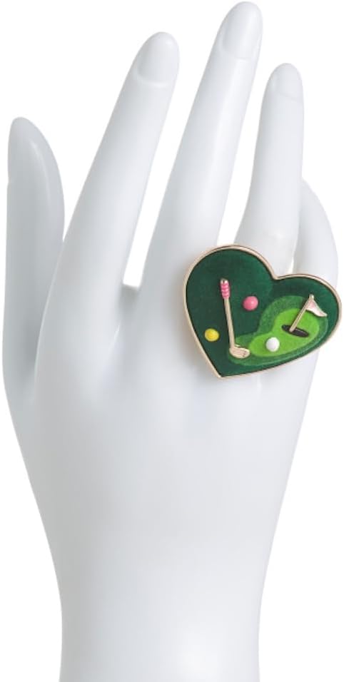 Betsey Johnson Gold Plated Golf Heart Ring, Stretch Fit, Heart Shape, Green