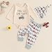 GINEVSAL Baby Boy Halloween Outfits Letter Crew Neck Long Sleeve Sweatshirt Romper Pants with Hat Headband Set 4Pcs (Beige Tractor, 12-18 Months)