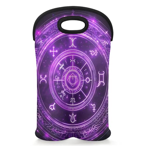 GzLeyigou 2 Bottles Horoscopes Wine Bag Sleeve Totes Neoprene Protective Wine Carrier Bag for Wine,Water, Champagne, Beer, Baby Bottles,Gift 14.5 x 10 Inches