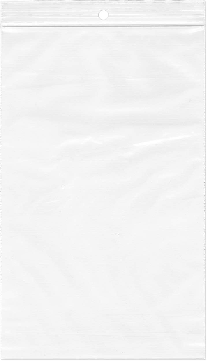 Plymor Zipper Reclosable Plastic Bags, 4 Mil with Hang-Hole, 5