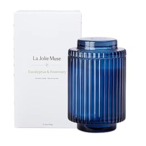 LA JOLIE MUSE Eucalyptus & Rosemary Scented Candle – Aromatherapy Candle for Relaxation, Natural Soy Wax, Glass Jar Candles for Gift and Home Decor, 80 Hours Long Burning, 12.3oz