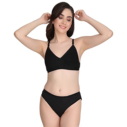 Image of Non Padded Bra Panty Set - Made of Pure Cotton Full Coverage Non Wired Seamless Pushup Soft Cup for T-Shirt Saree Dress Sports Garment for Daily Use Everyday